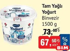 BİNVEZİR TAM YAĞLI YOĞURT 1500 G fiyat ve kampanya bilgisi
